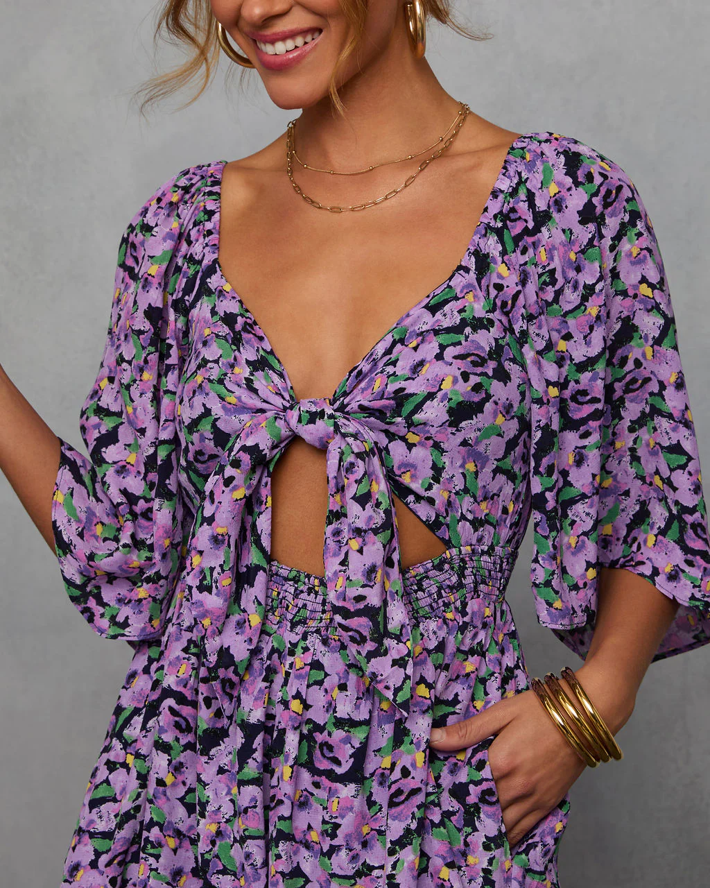 Gentle Garden Front Tie Cutout Romper - Image 5