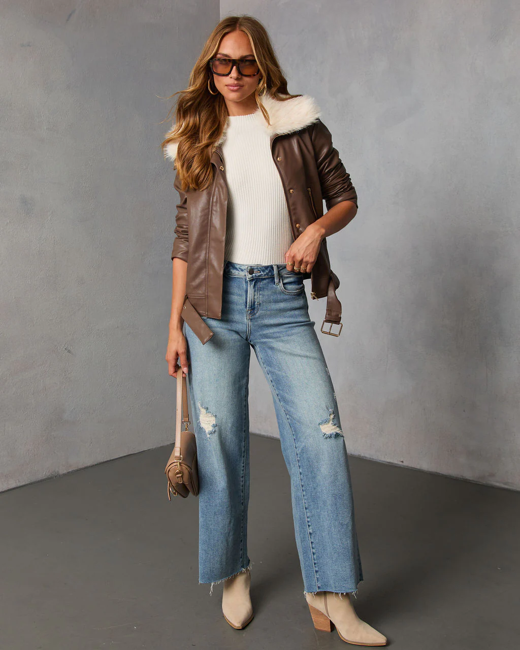 Georginna Leather Fur Collar Moto Jacket - Image 2