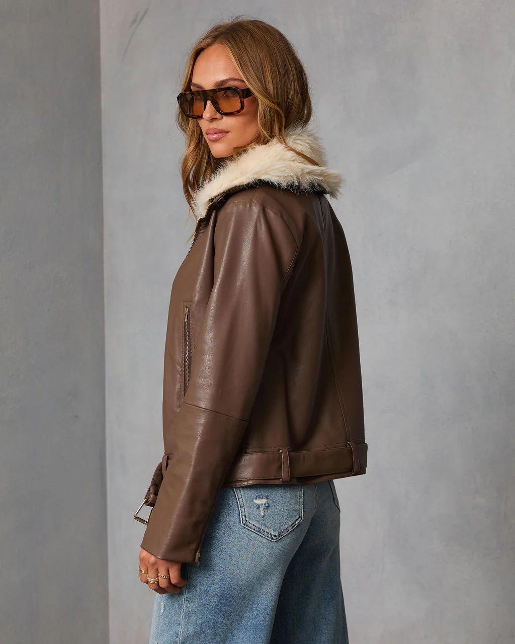 Georginna Leather Fur Collar Moto Jacket - Image 4
