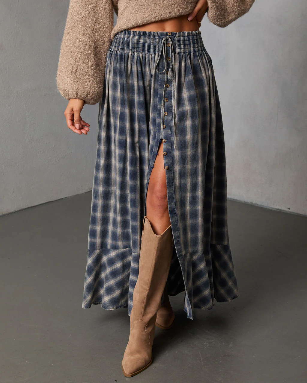 Gesibella Ruffle Hem Plaid Maxi Skirt - Image 2