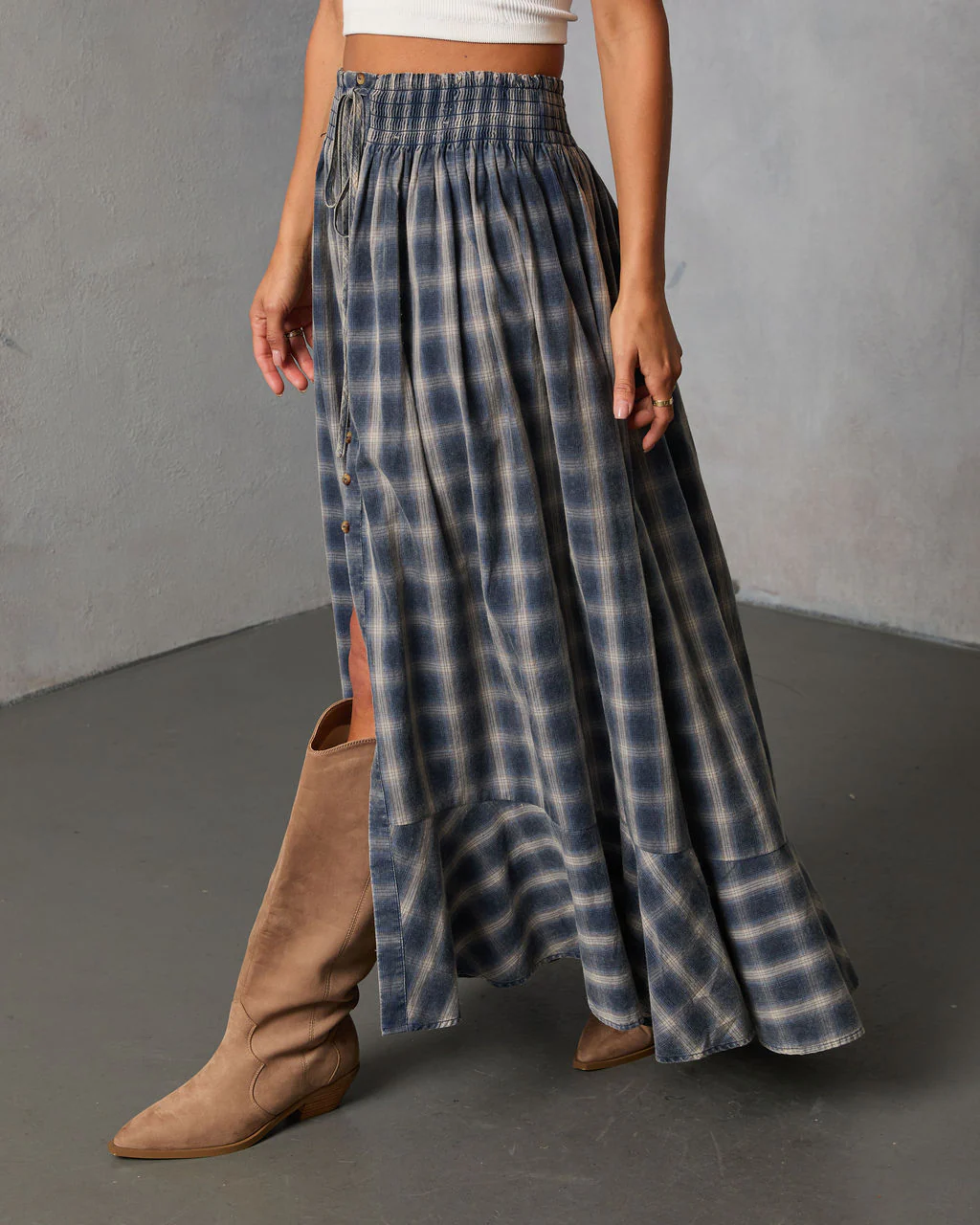 Gesibella Ruffle Hem Plaid Maxi Skirt - Image 3