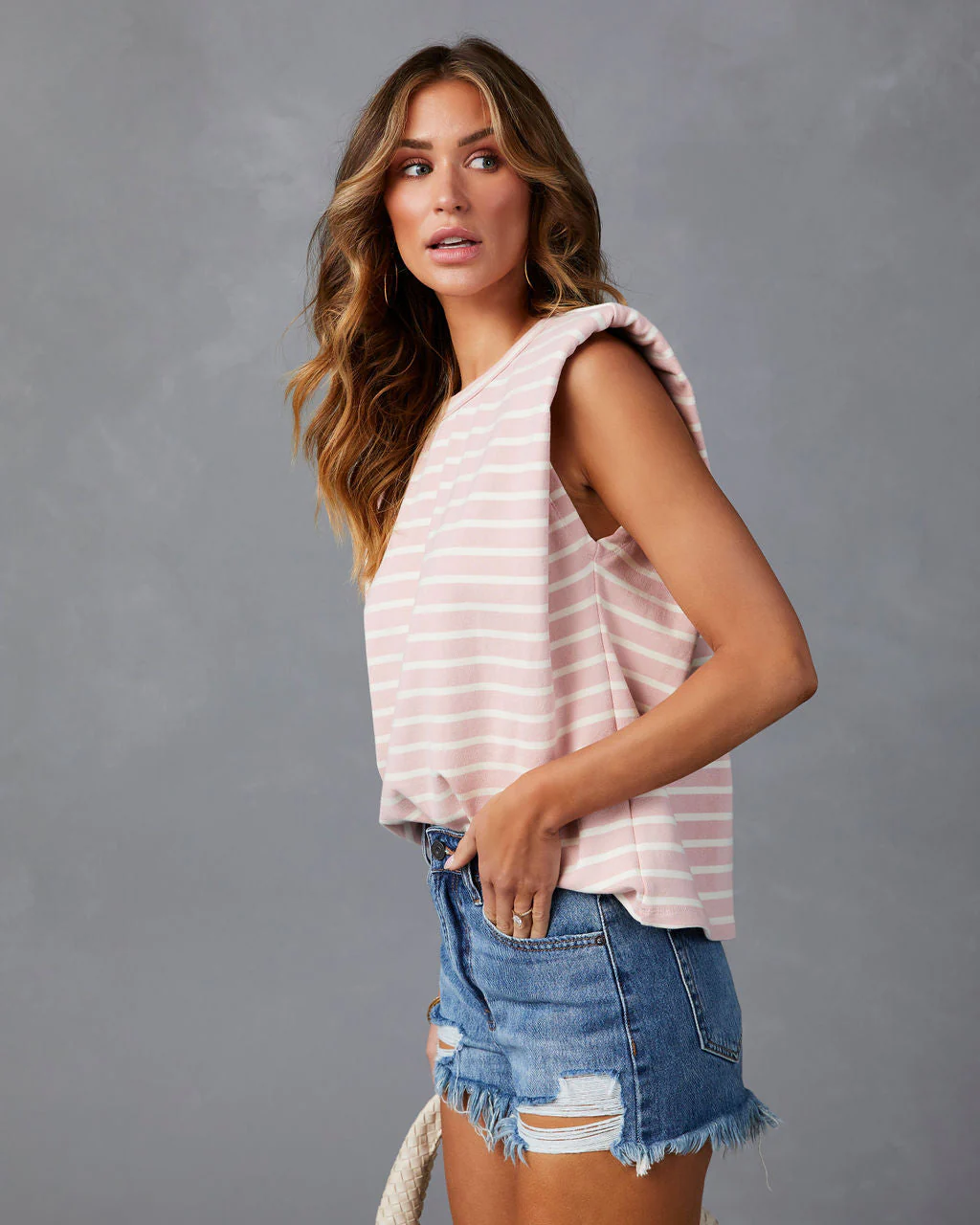 Get In Line Striped Padded Shoulder Muscle Tee - Image 3