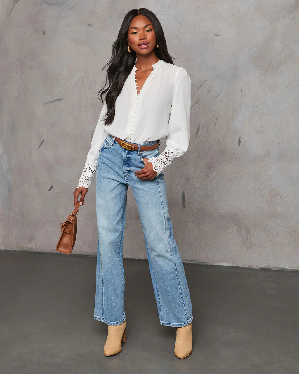 Girl Crush Lace Cuff Button Down Blouse - Image 5