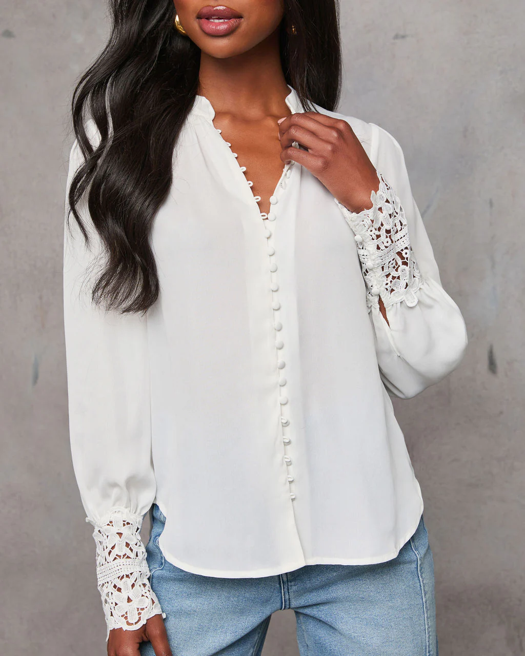 Girl Crush Lace Cuff Button Down Blouse - Image 6