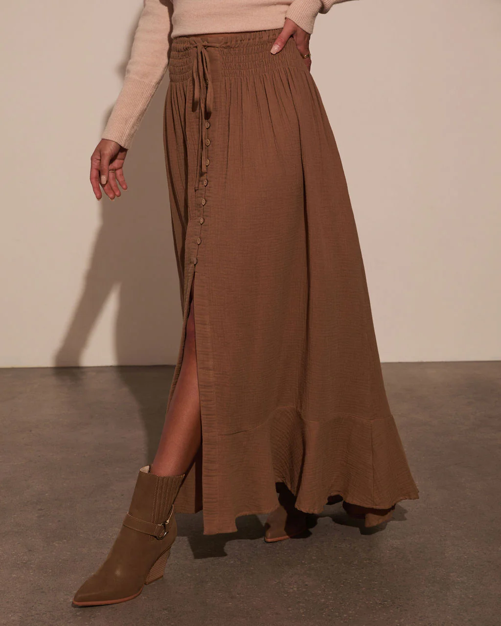 Serves Up Tie Waist Button Down Maxi Skirt - Image 15