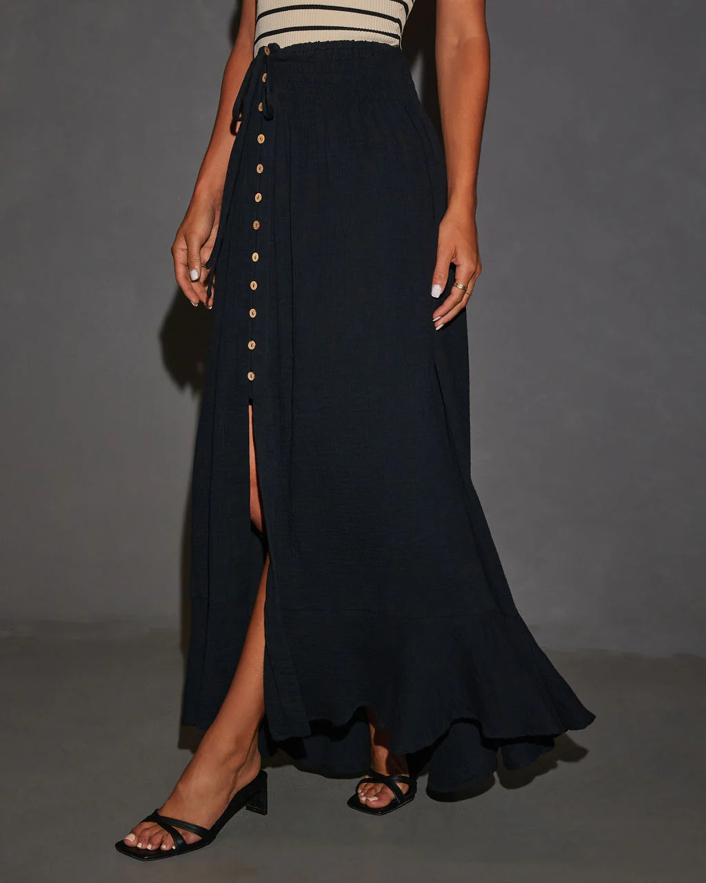 Serves Up Tie Waist Button Down Maxi Skirt - Image 3