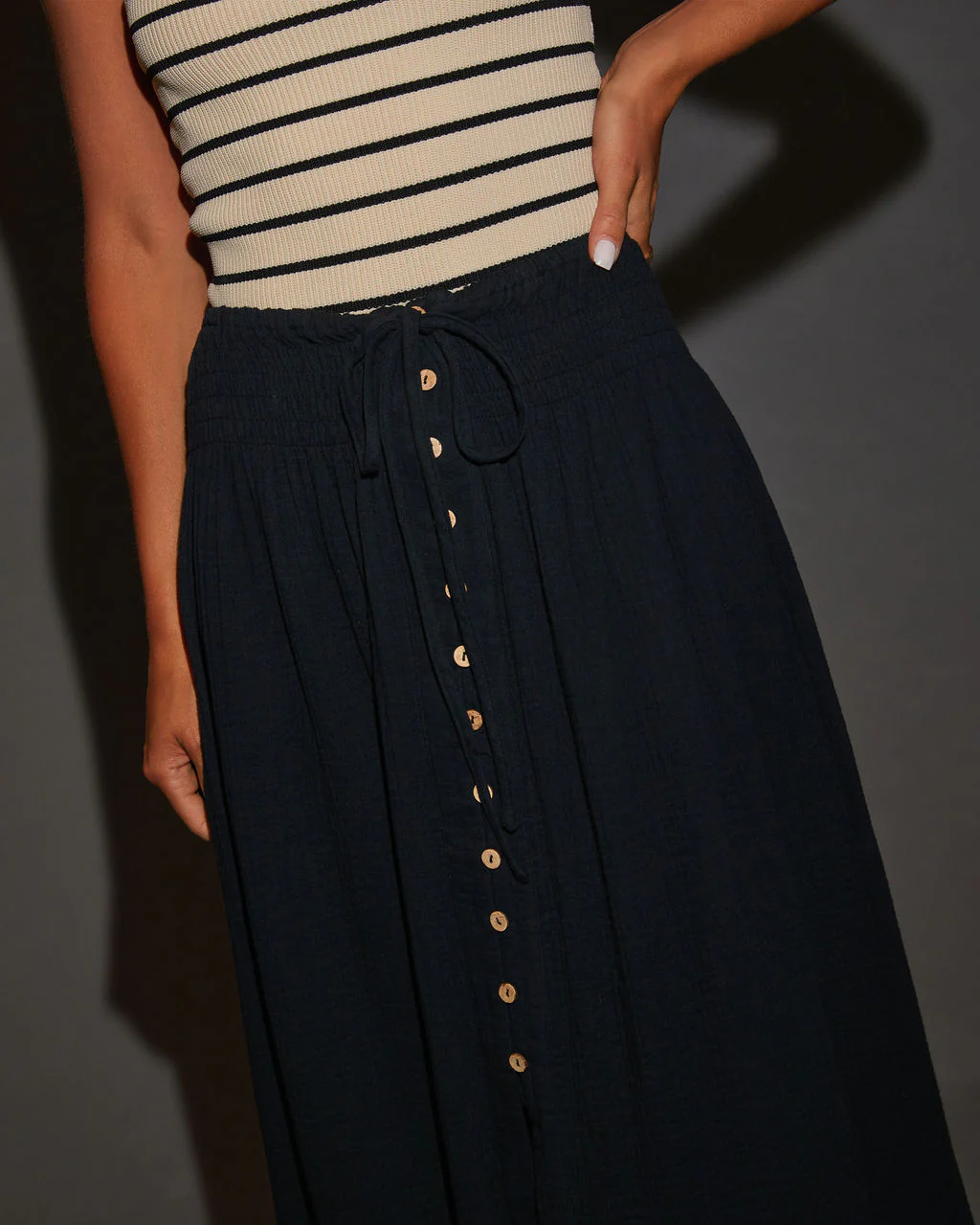 Serves Up Tie Waist Button Down Maxi Skirt - Image 6