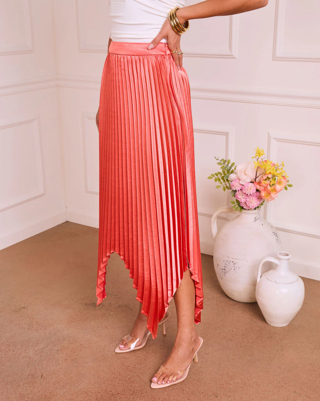 Graceful Affair Pleated Satin Midi Skirt - Image 3