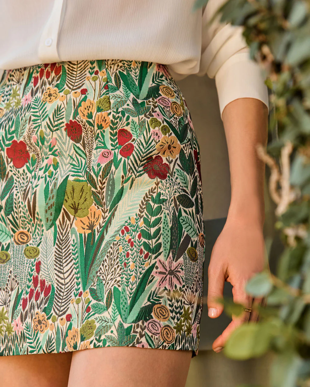 Graceful Garden Brocade Floral Mini Skirt - Image 6