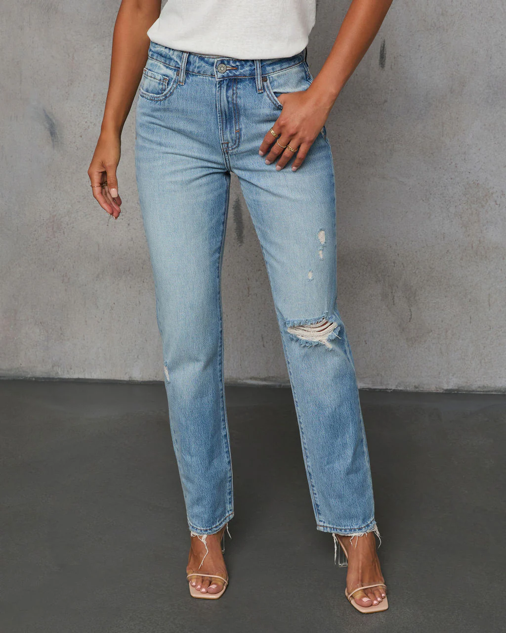 Grazie Rigid Cropped High Rise Distressed Jeans - Image 2