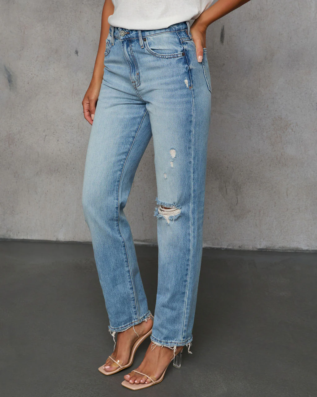 Grazie Rigid Cropped High Rise Distressed Jeans - Image 3