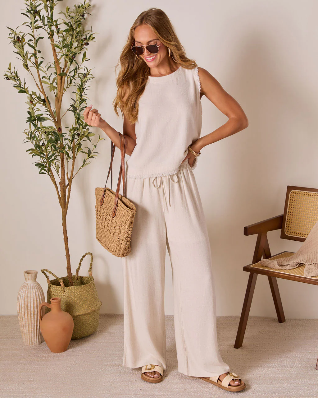 Grecian Glow Linen Wide Leg Pants - Image 2