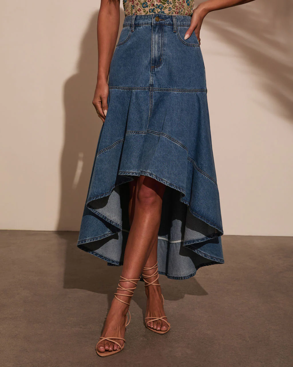 Grizelle High Low Denim Maxi Skirt - Image 2