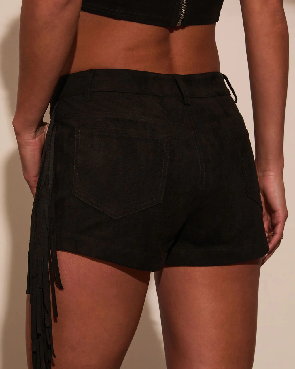 Groove Together Fringe Suede Shorts - Image 4