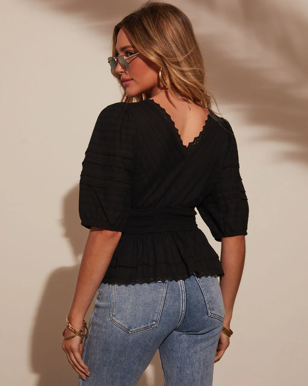 Hadlee V Neck Peplum Blouse - Image 4