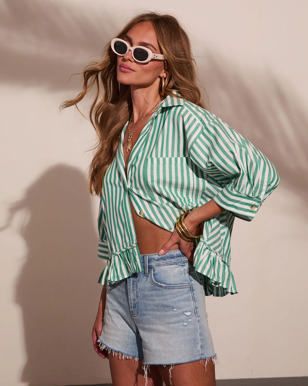 Harbor Honey Striped Cotton Button Down Top - Image 3