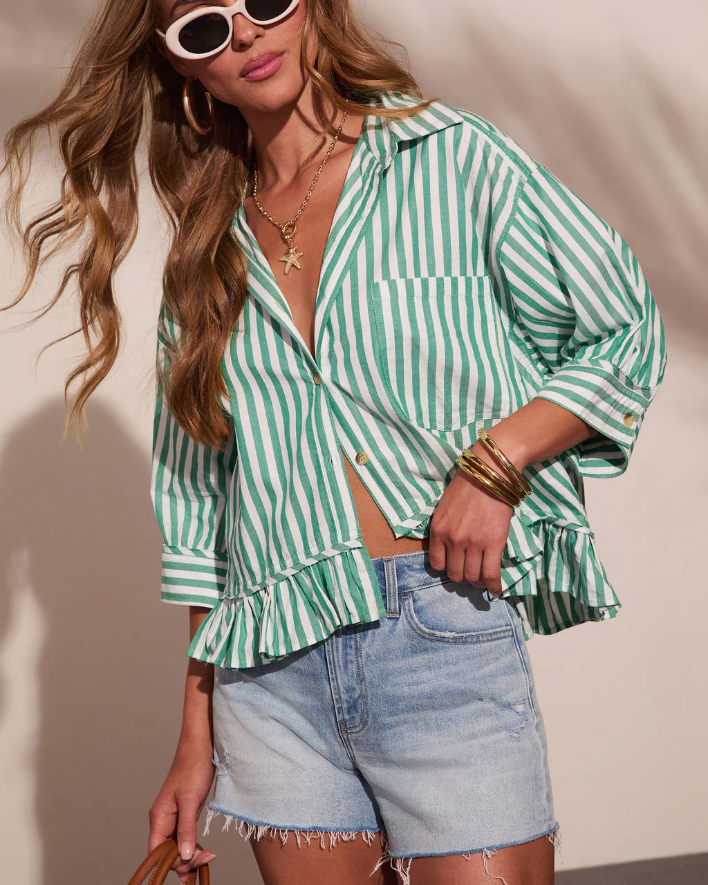 Harbor Honey Striped Cotton Button Down Top - Image 6