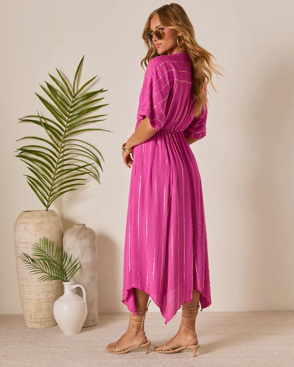 Haylee Flowy Metallic Stitch Midi Dress - Image 10