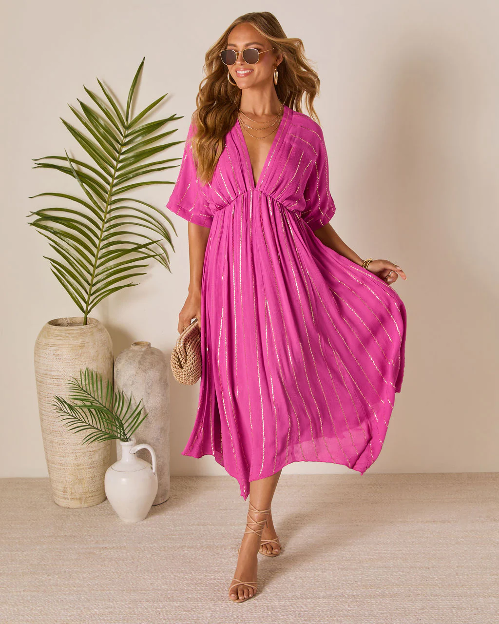 Haylee Flowy Metallic Stitch Midi Dress - Image 11