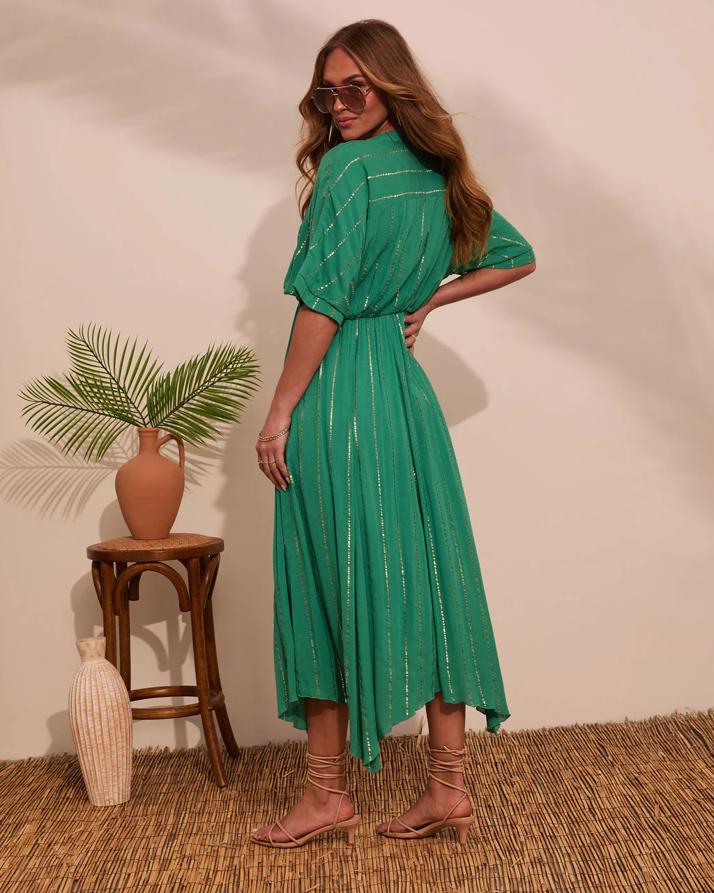 Haylee Flowy Metallic Stitch Midi Dress - Image 4