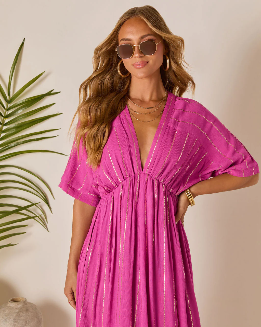 Haylee Flowy Metallic Stitch Midi Dress - Image 8