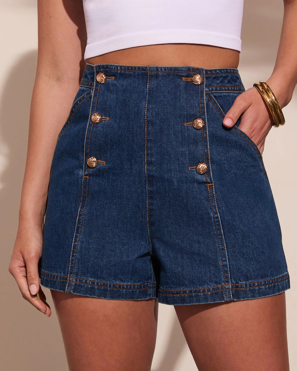 Heritage Hues High Rise Sailor Denim Shorts - Image 7