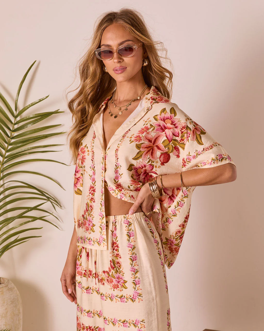 Hibiscus Haze Abstract Printed Button Up Top - Image 3