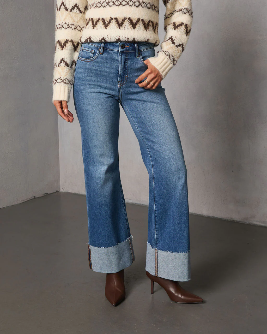 Jessina Cuffed Super Stretch Flare Jeans - Image 2