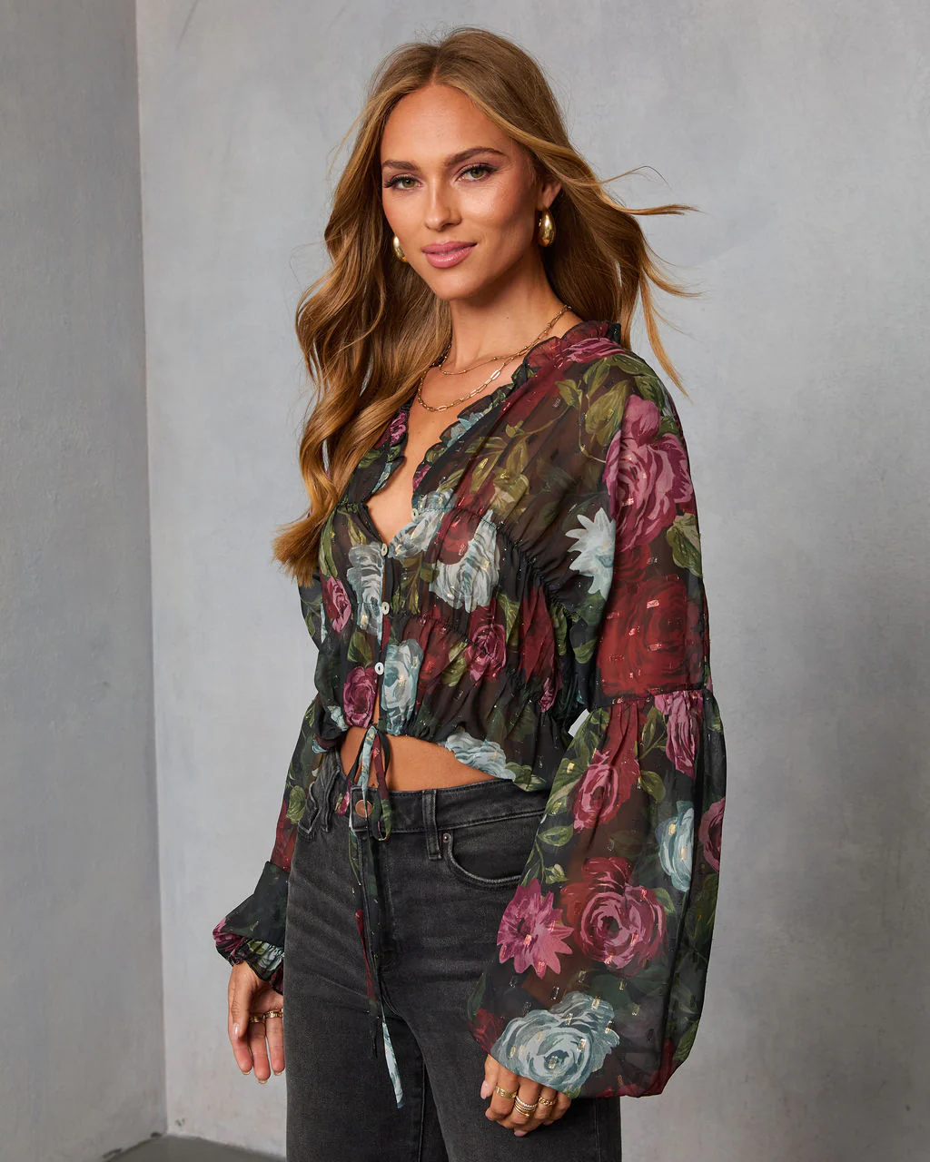 Hildah Printed Smocked Chiffon Top - Image 3