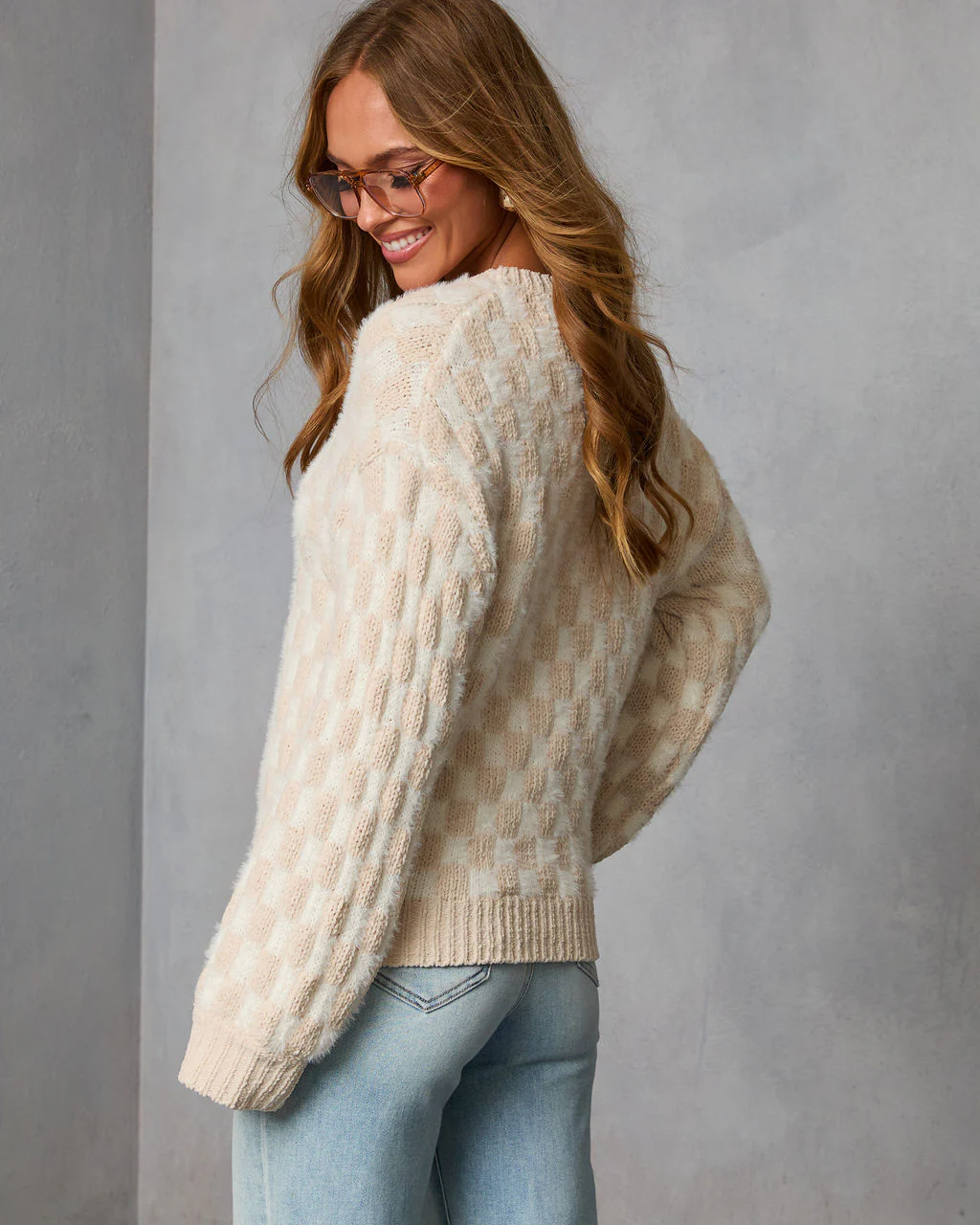 Homebody Haute Chunky Knit Checkered Sweater - Image 4
