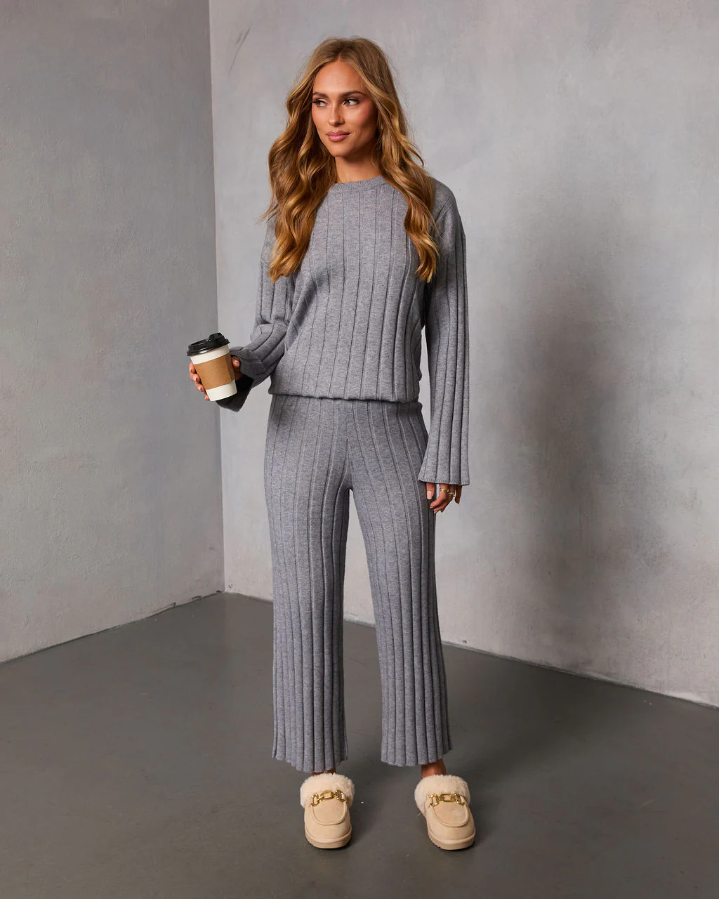 Homebody Hour Ribbed Knit Flare Leg Pants - Image 11