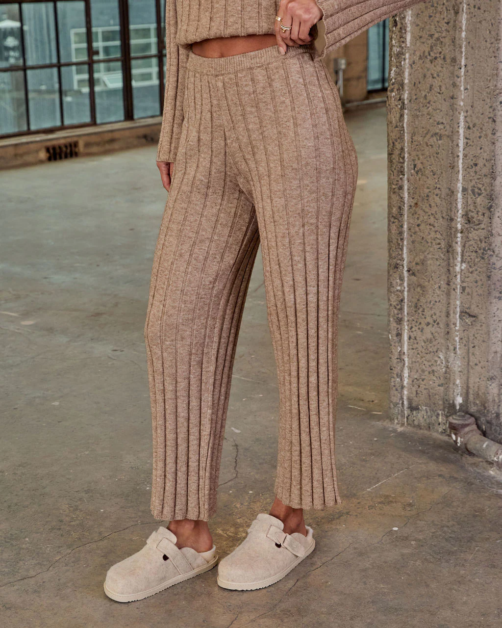 Homebody Hour Ribbed Knit Flare Leg Pants - Image 3