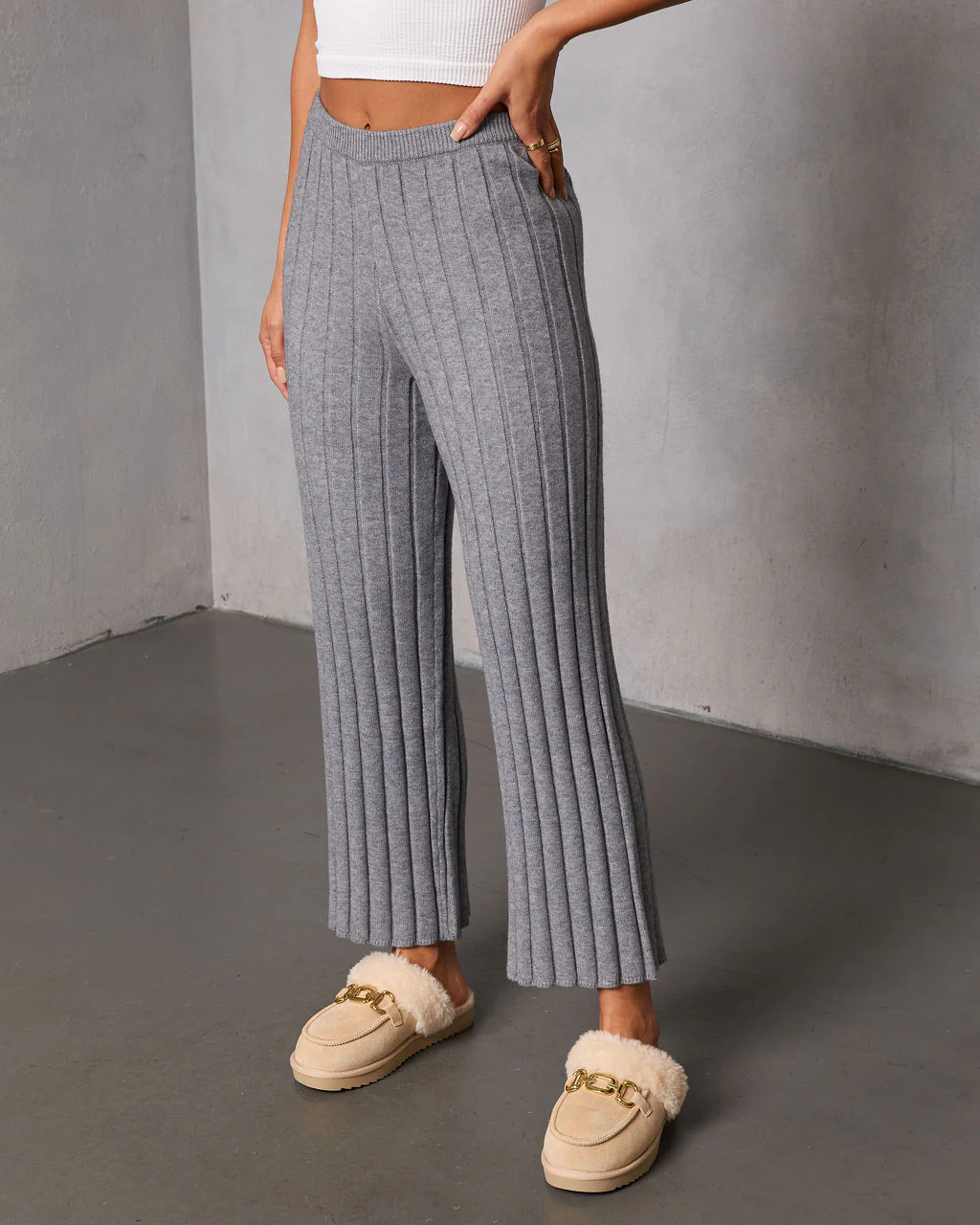 Homebody Hour Ribbed Knit Flare Leg Pants - Image 9