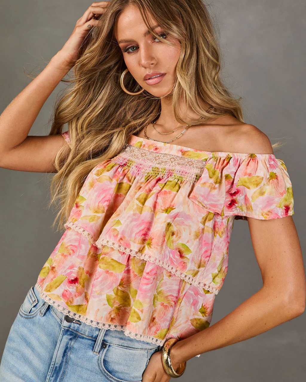 Honey Day Tiered Floral Lace Trim Top - Image 6