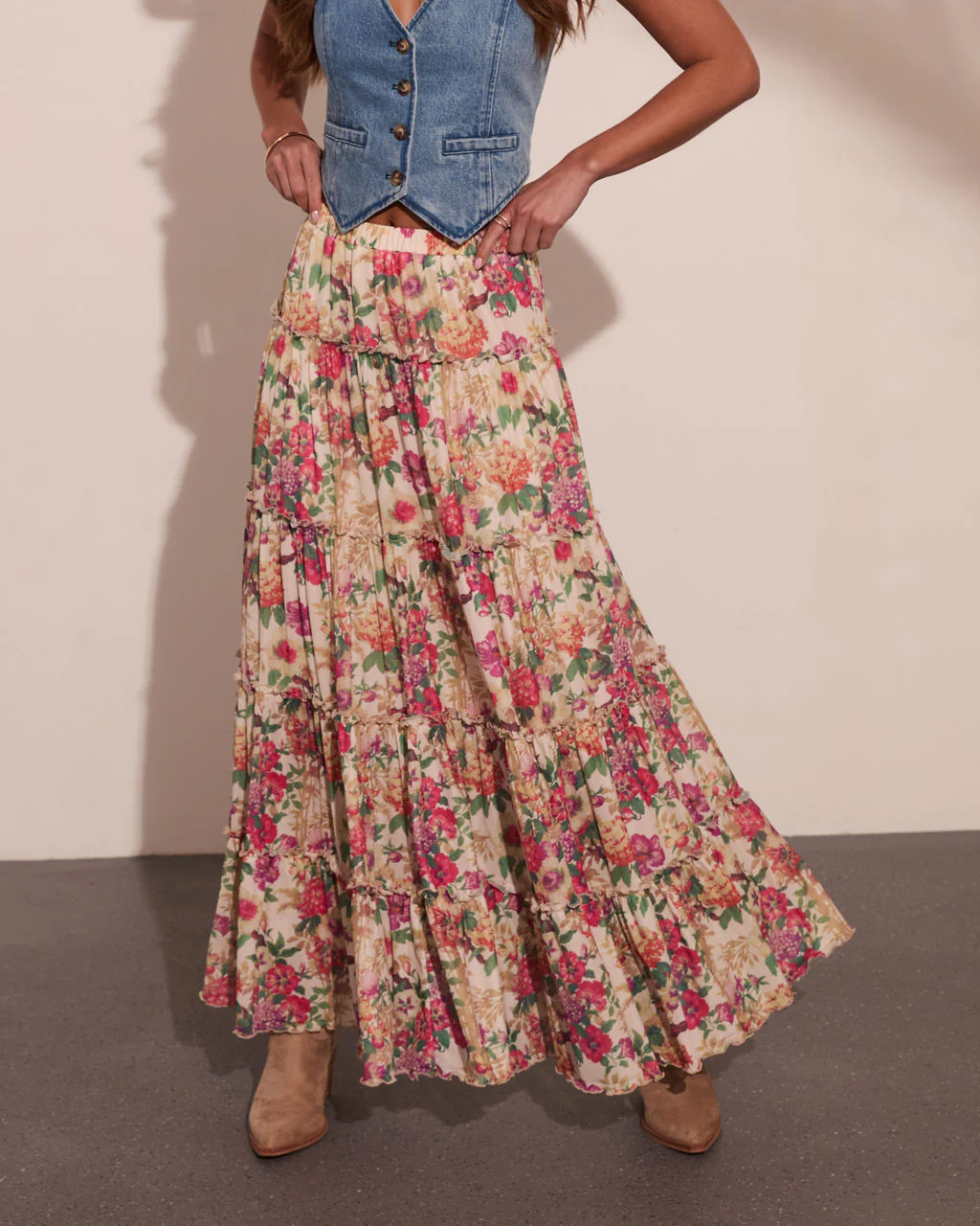 Honey Daze Tiered Floral Mesh Maxi Skirt - Image 5