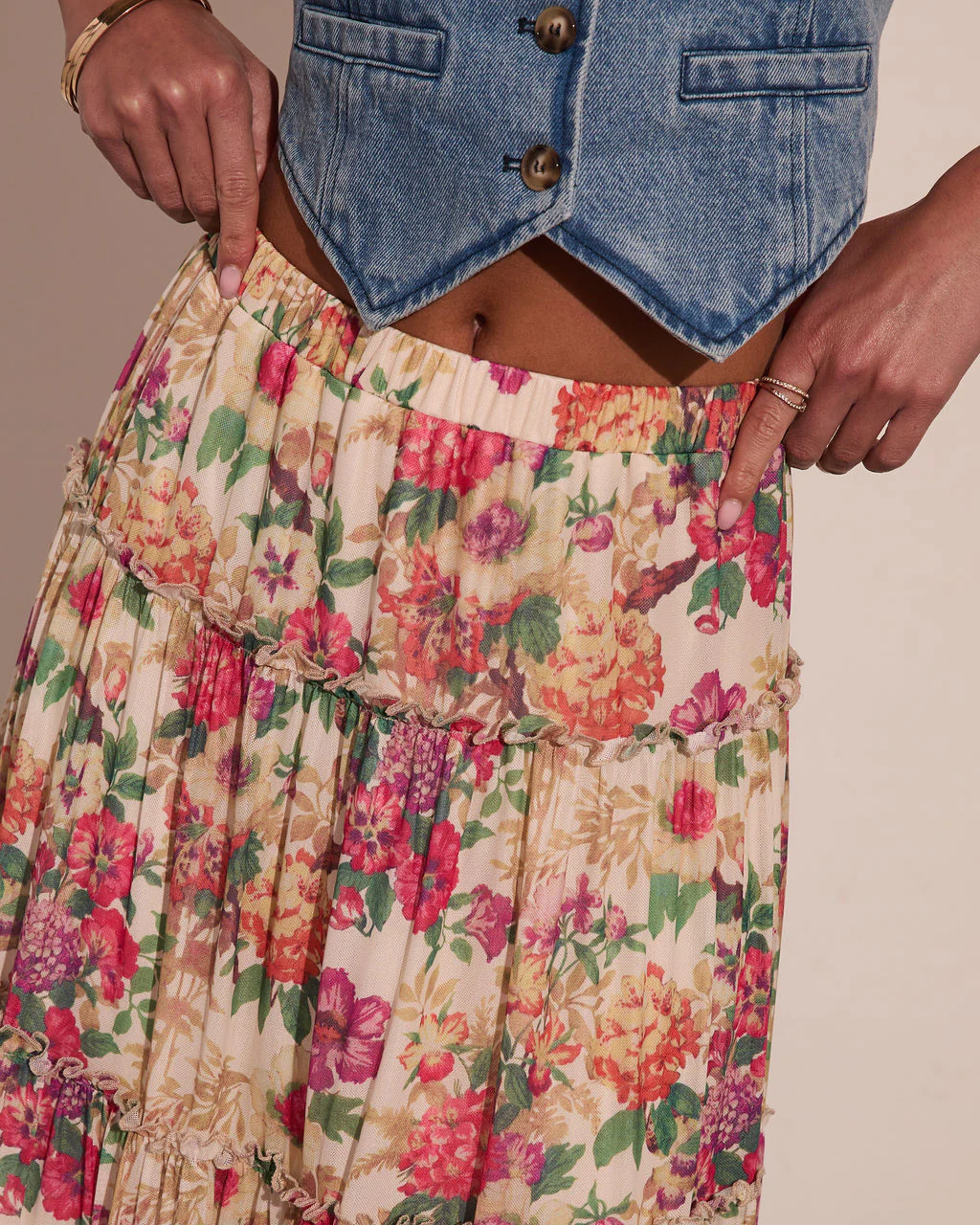 Honey Daze Tiered Floral Mesh Maxi Skirt - Image 6