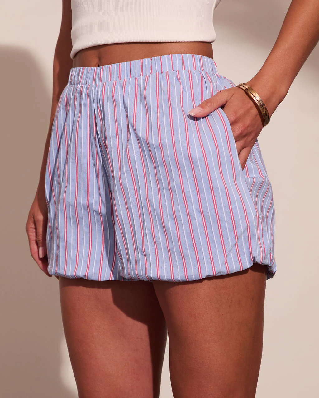 Honey Harbor Striped Bubble Hem Mid Rise Shorts - Image 3
