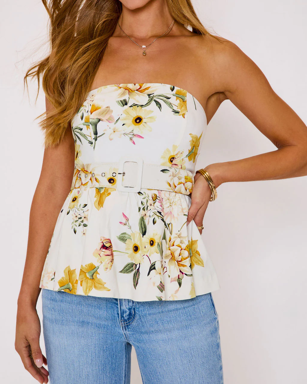 Honey Morning Floral Belted Peplum Top - Image 6