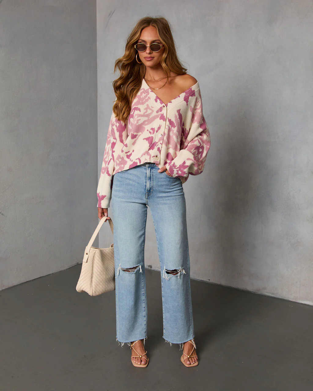 Honeyed Timber Knit Printed Cardigan - Image 2