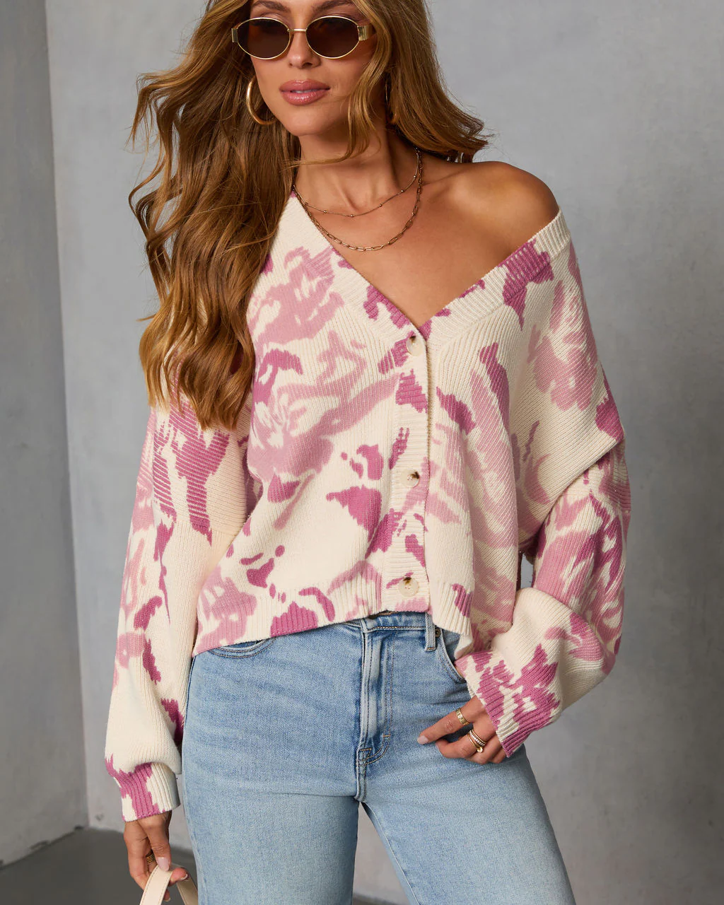 Honeyed Timber Knit Printed Cardigan - Image 5