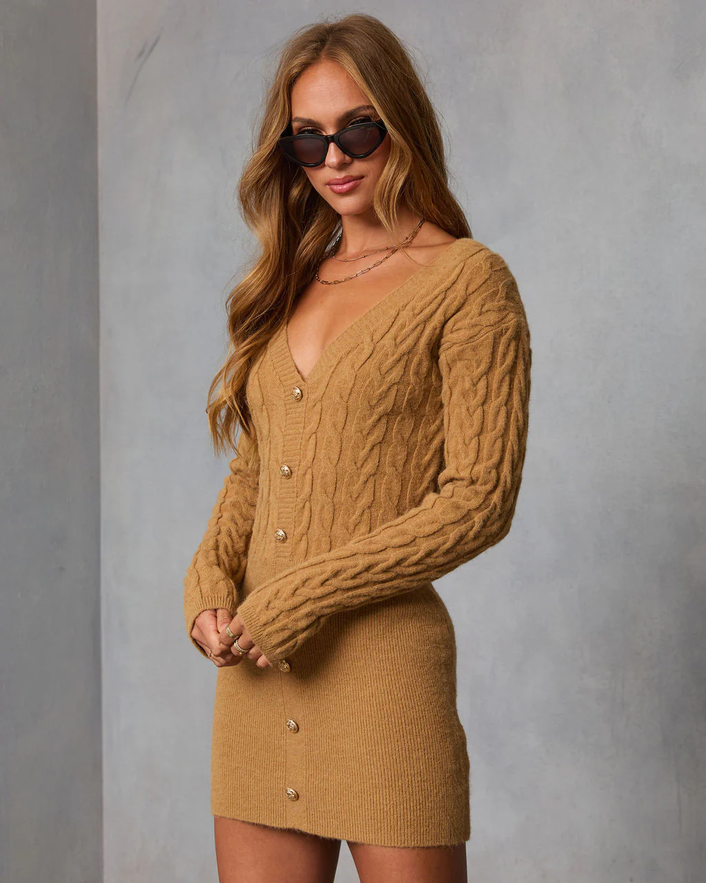 Honeyroot Cable Knit Mini Sweater Dress - Image 3