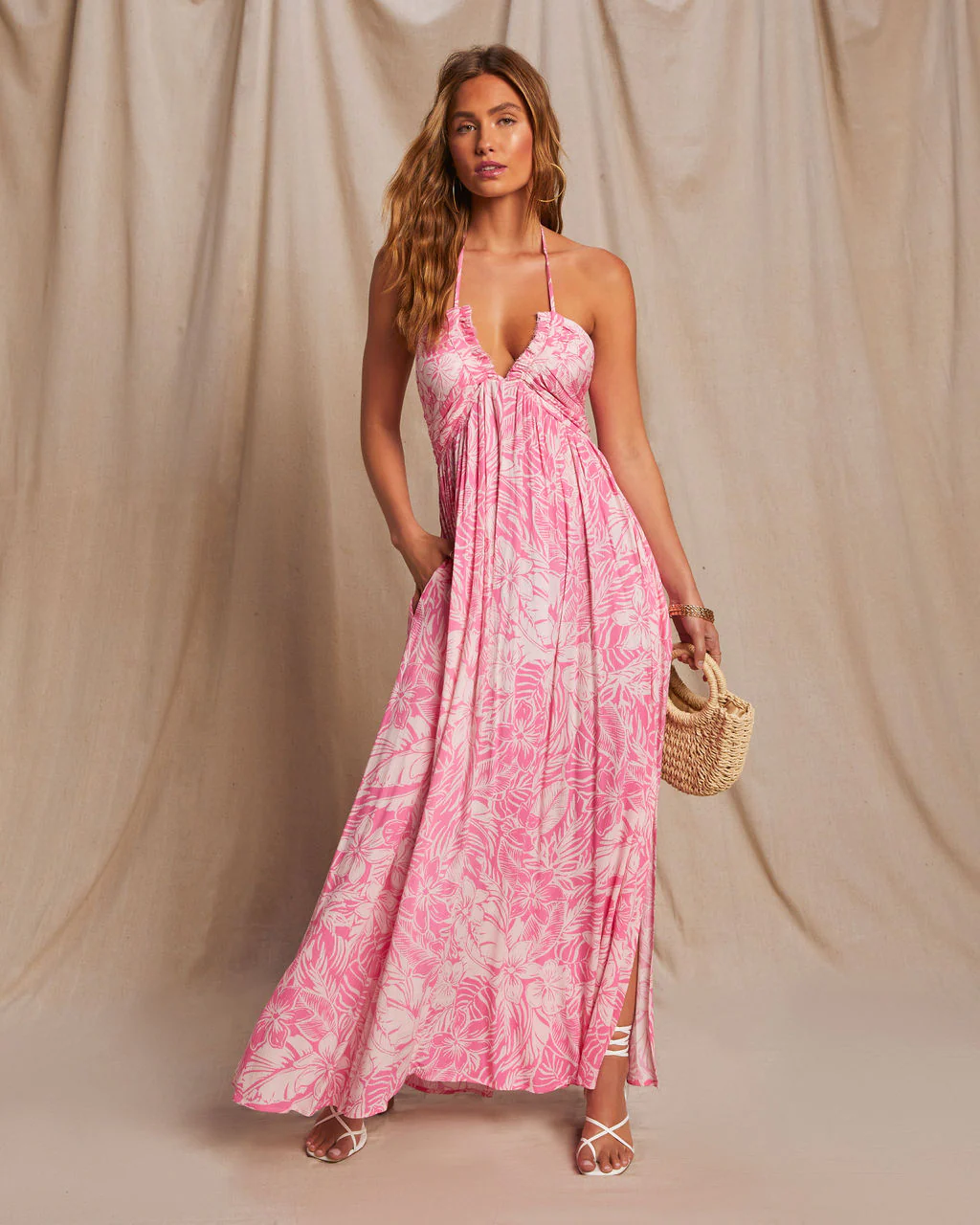 Honolulu Halter Tropical Print Maxi Dress - Image 32