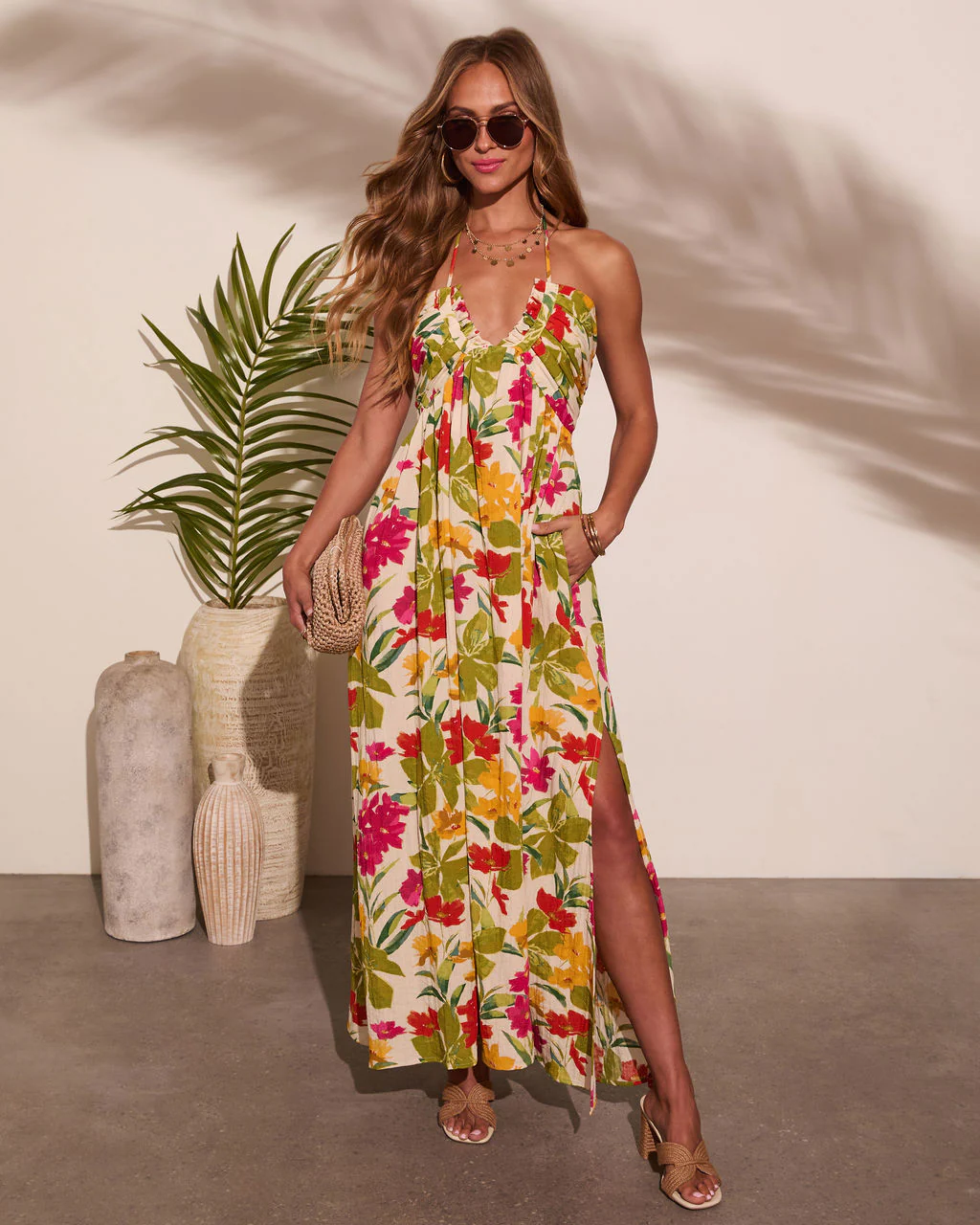Honolulu Halter Tropical Print Maxi Dress - Image 41