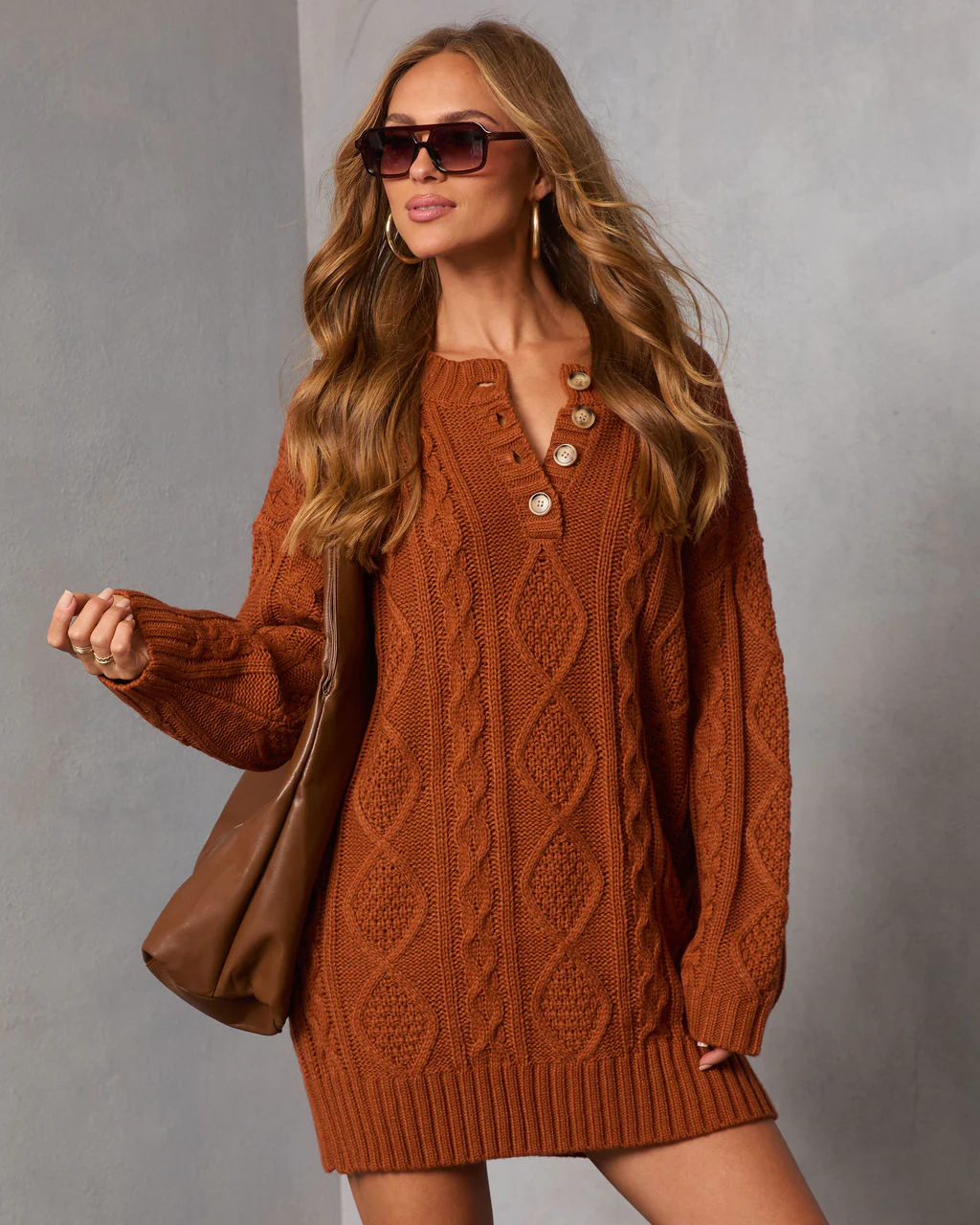 Hot Cider Cable Knit Mini Sweater Dress - Image 2