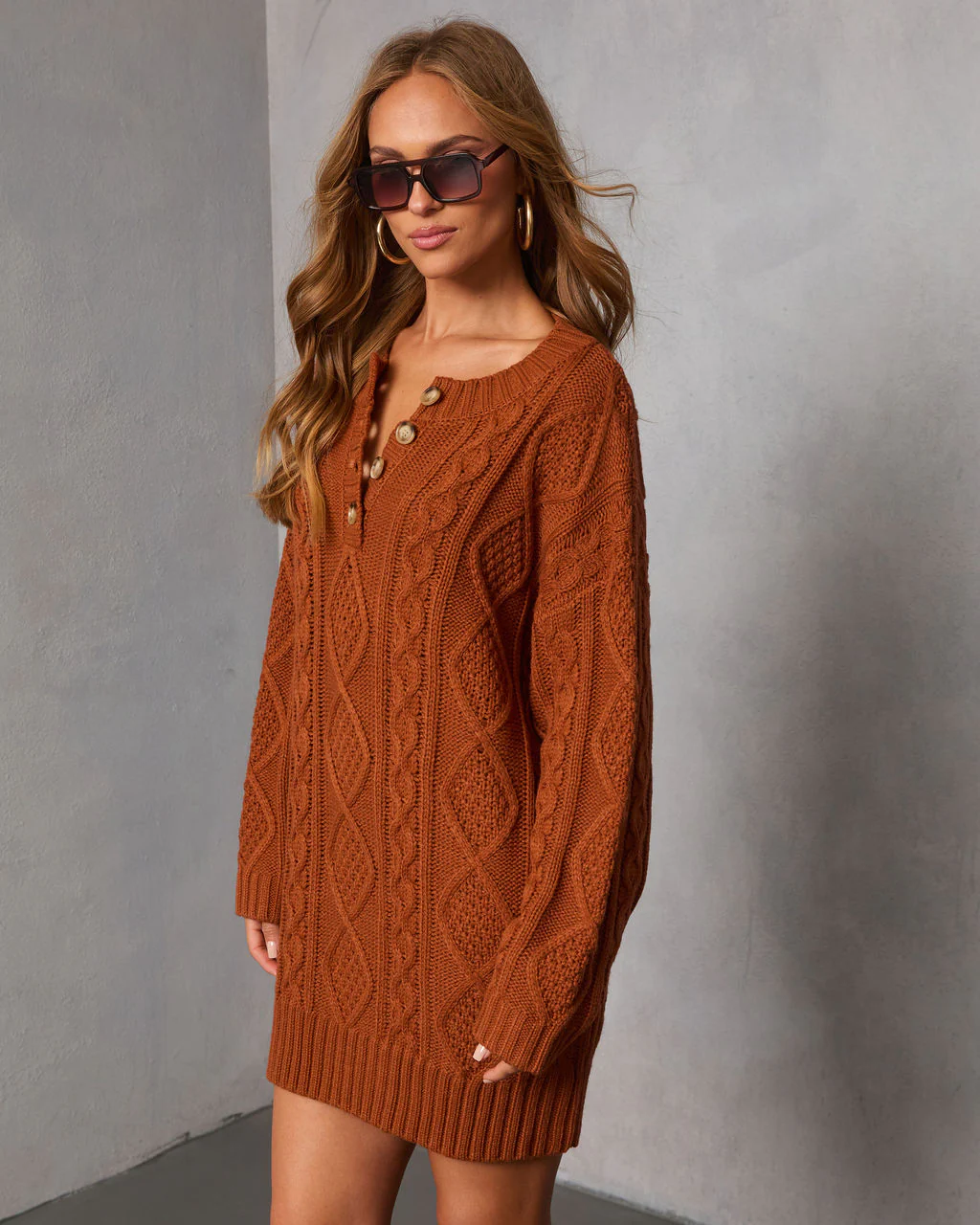 Hot Cider Cable Knit Mini Sweater Dress - Image 3