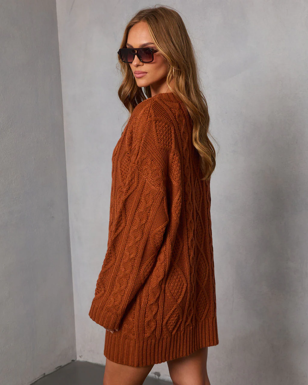 Hot Cider Cable Knit Mini Sweater Dress - Image 4