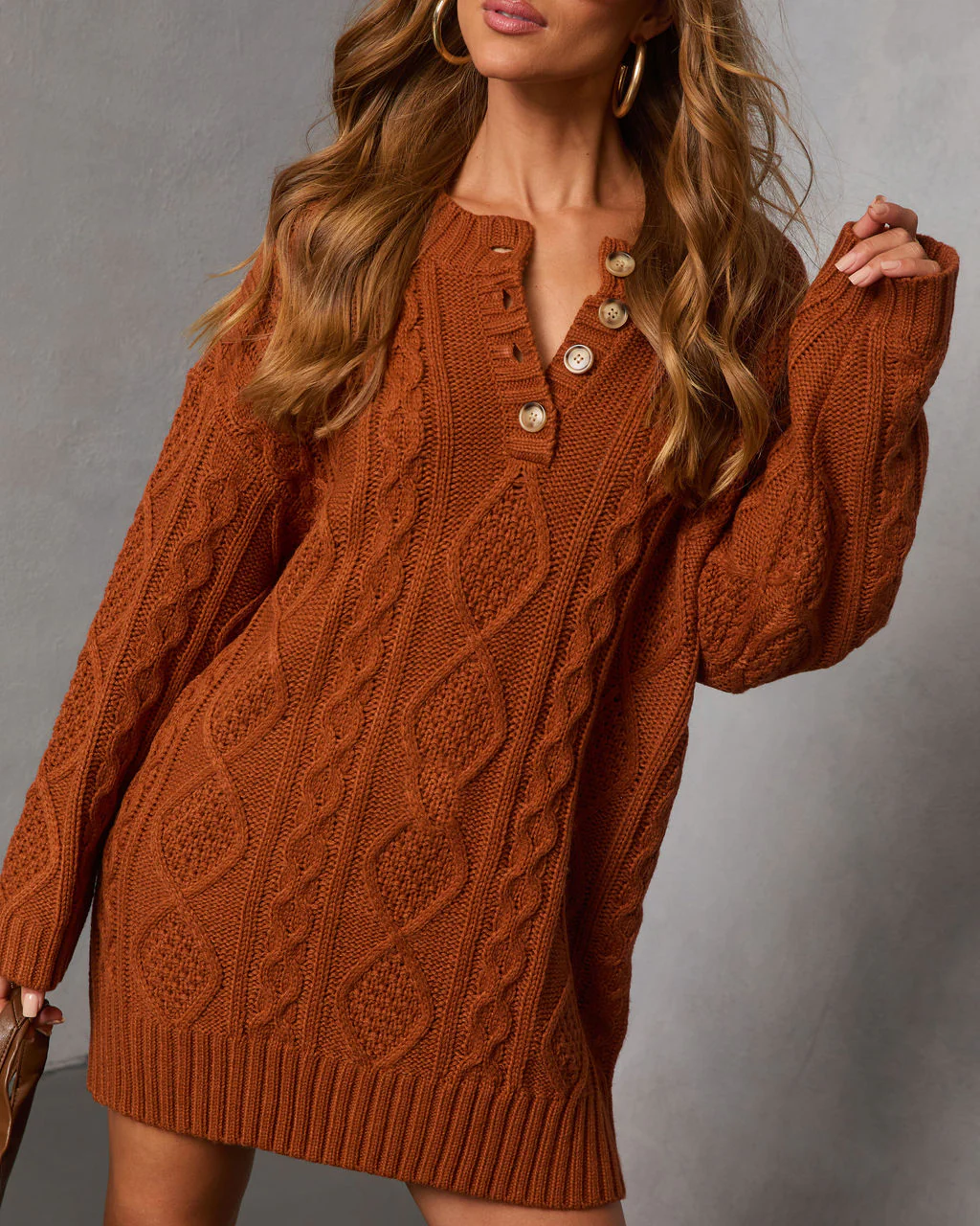Hot Cider Cable Knit Mini Sweater Dress - Image 5