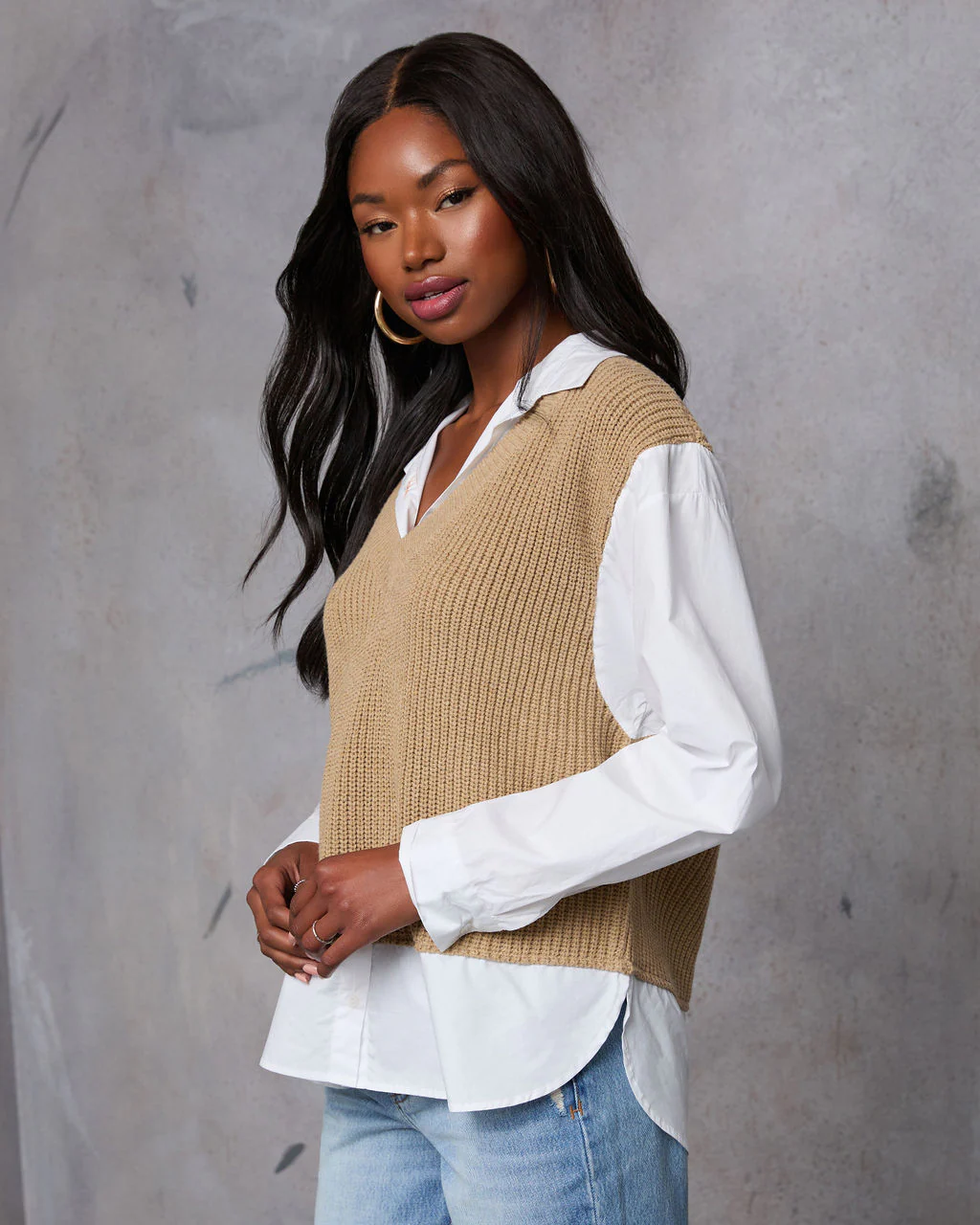 Iced Chai Long Sleeve Sweater Vest Top - Image 3