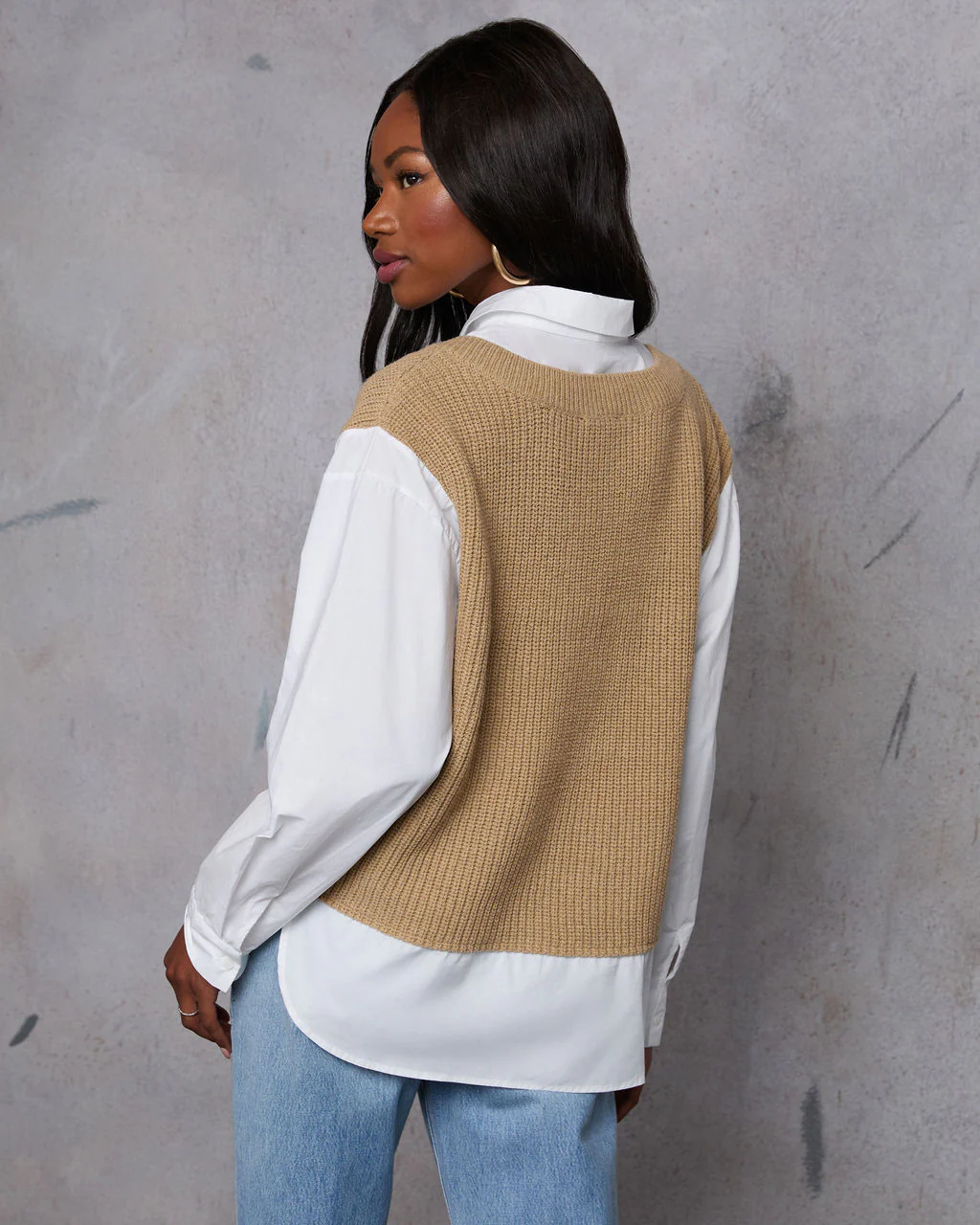 Iced Chai Long Sleeve Sweater Vest Top - Image 4