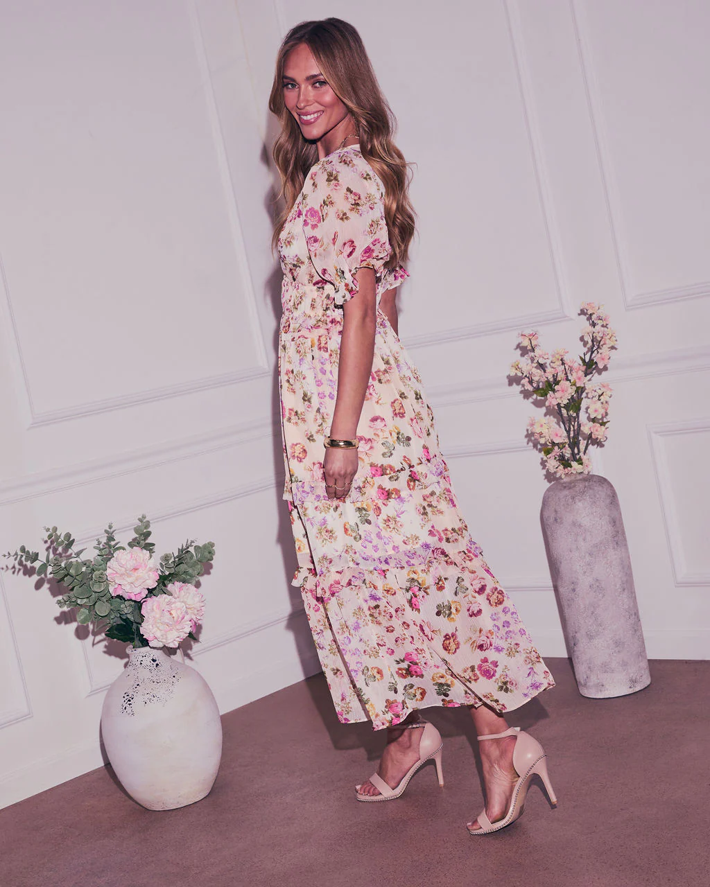 Imelda Floral Chiffon A-Line Midi Dress - Image 4